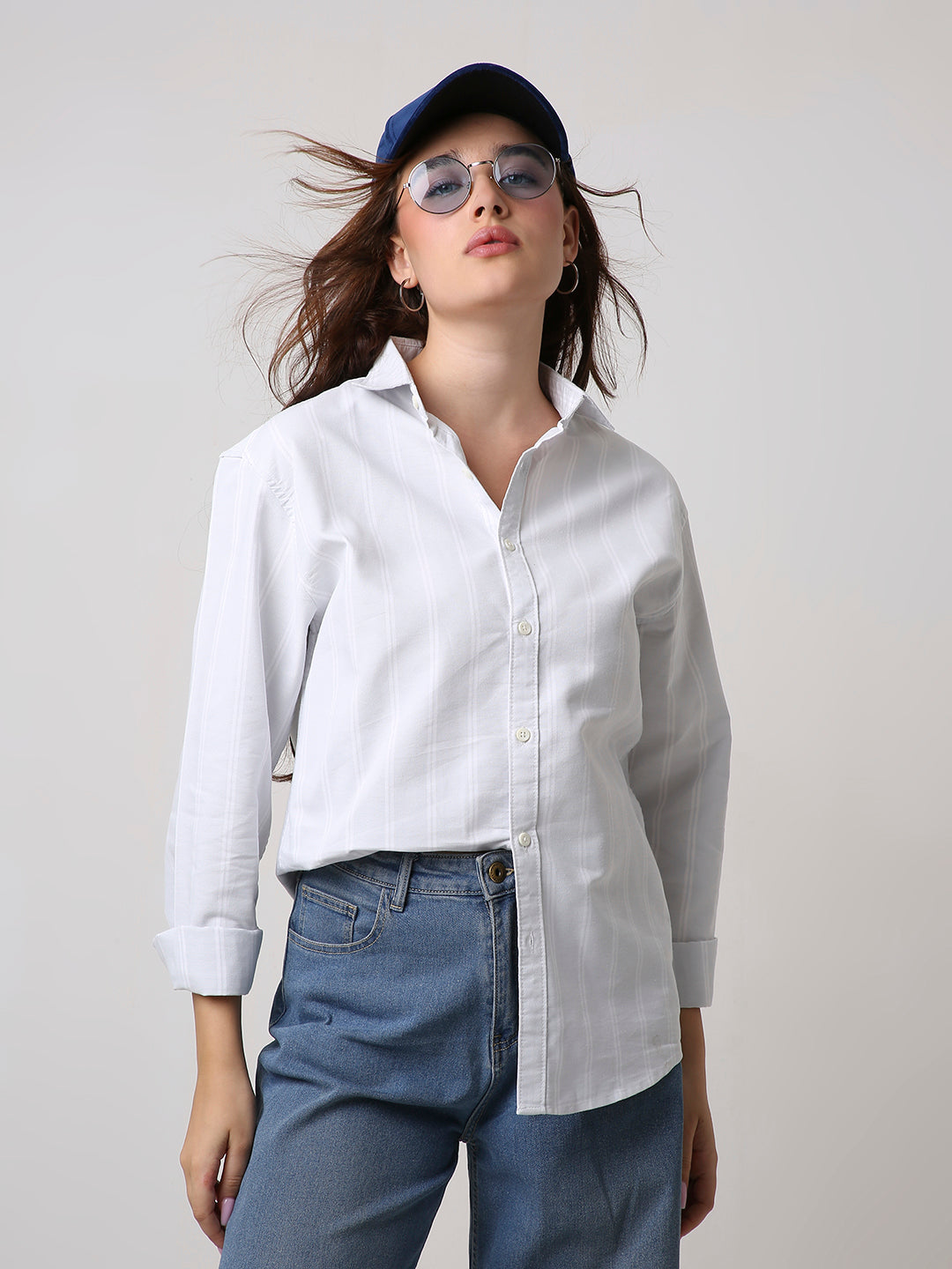 Grey Oxford Striped Oversized Shirt