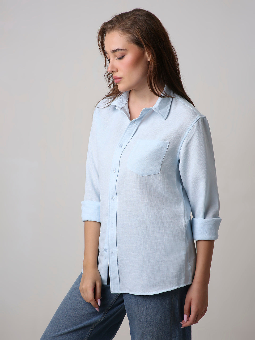 Light Blue Textured Casual Shirt
