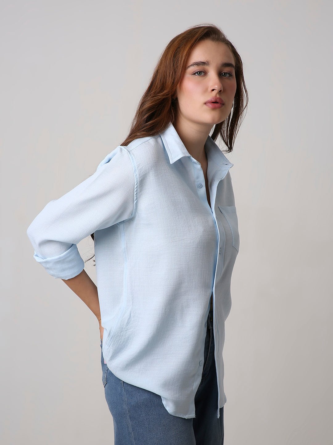 Light Blue Textured Casual Shirt