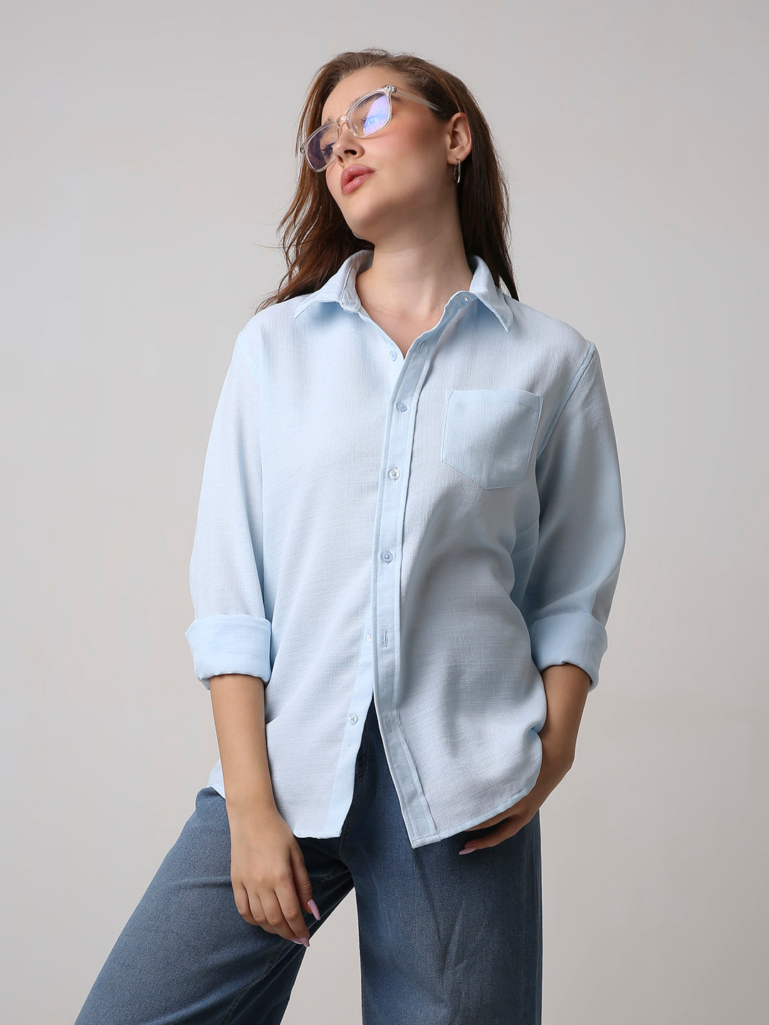 Light Blue Textured Casual Shirt