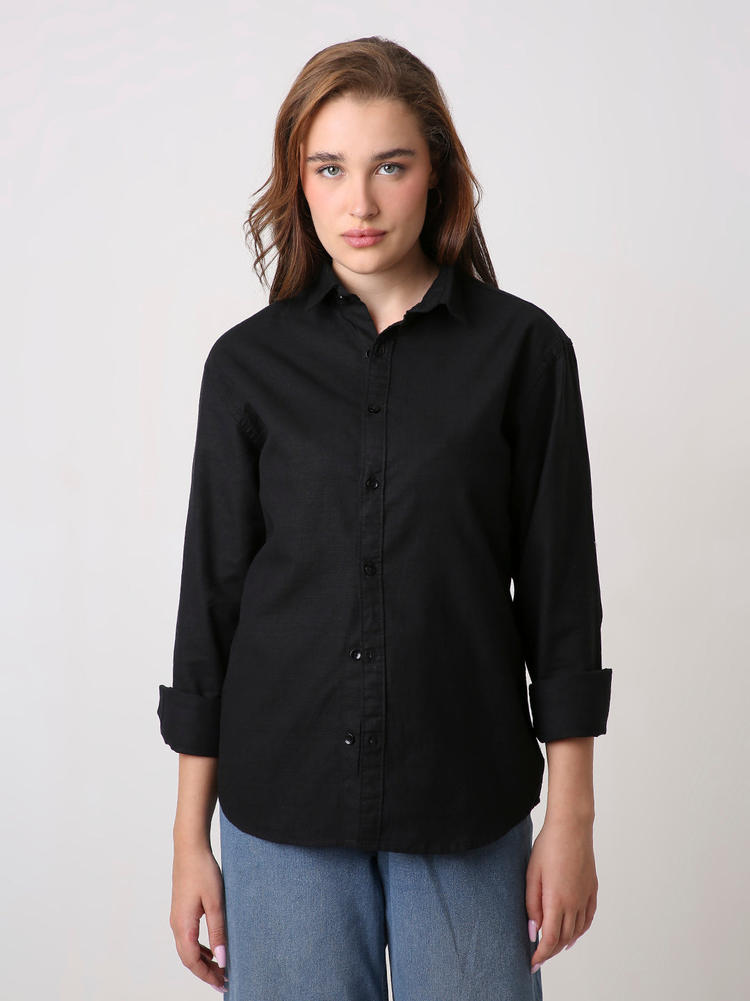 Black Solid Oversized Casual Shirt