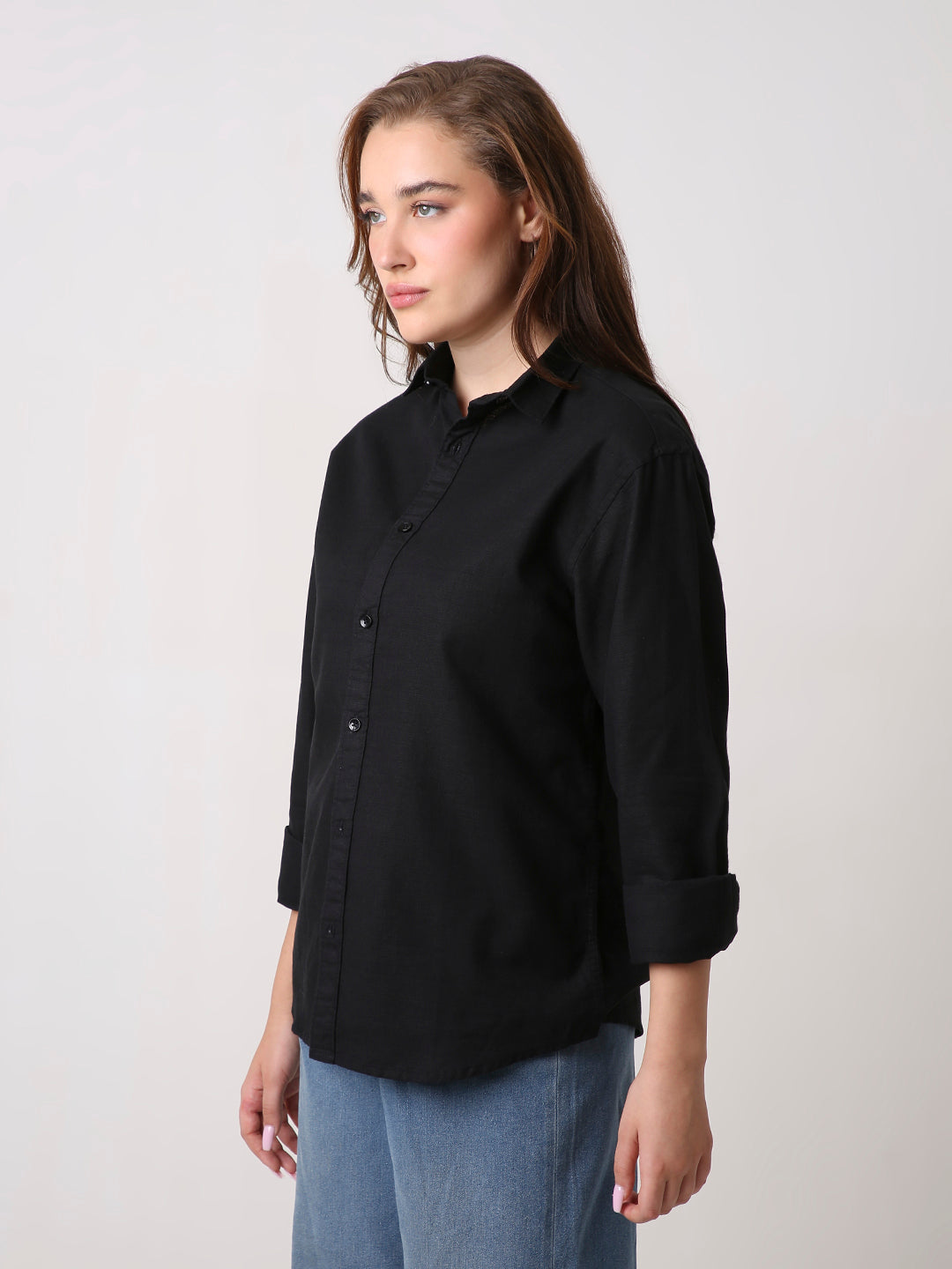 Black Solid Oversized Casual Shirt