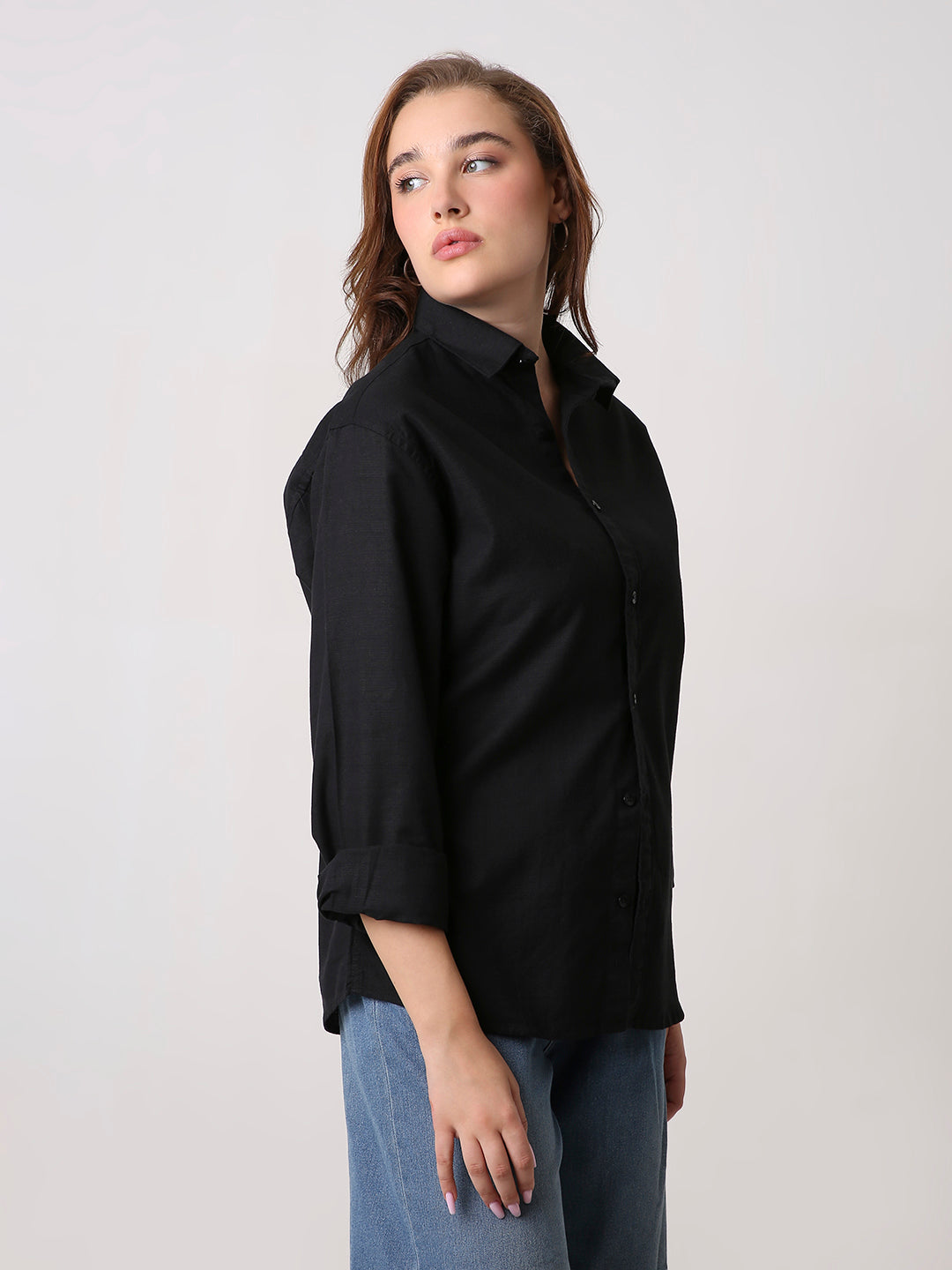 Black Solid Oversized Casual Shirt