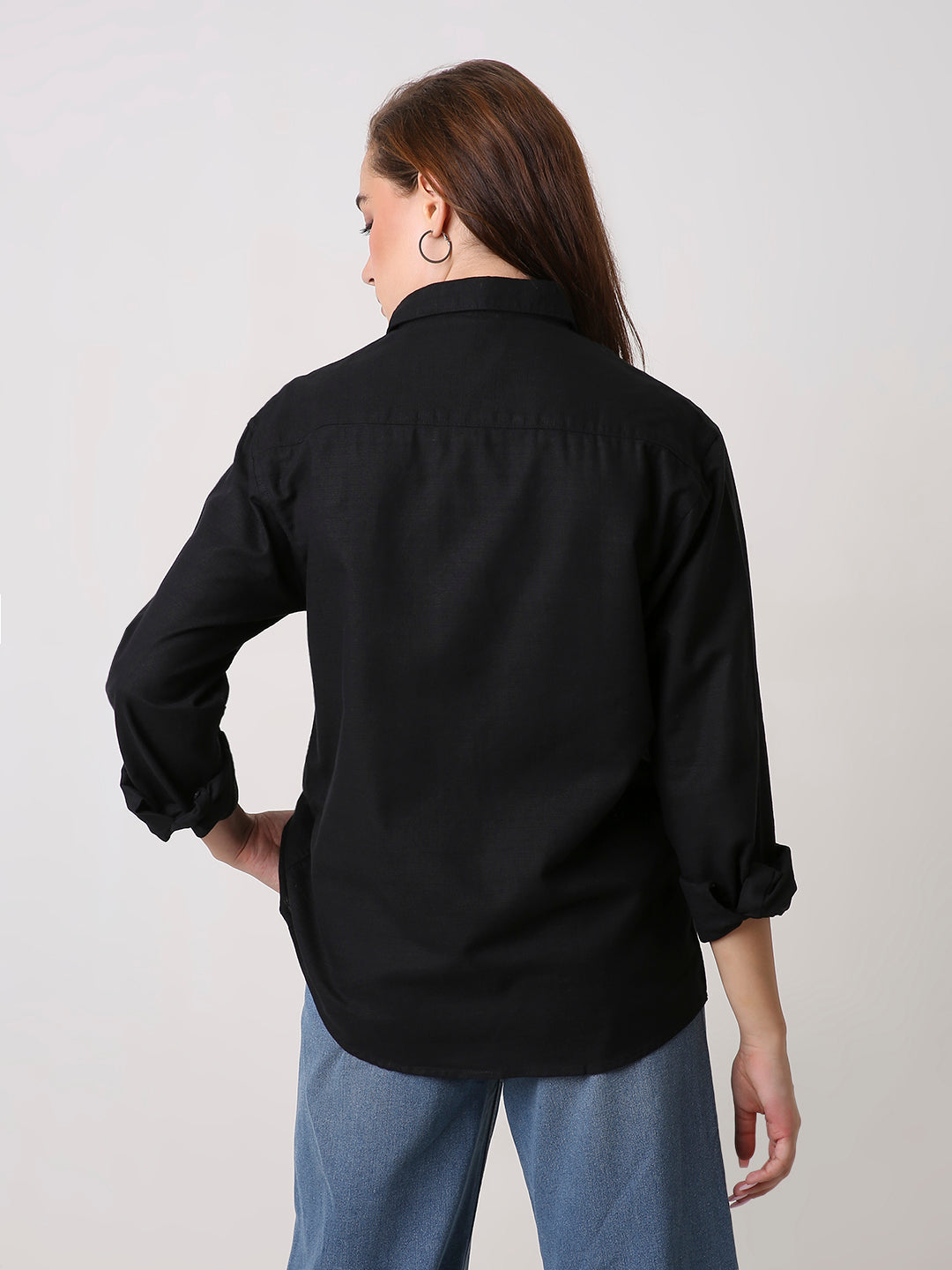 Black Solid Oversized Casual Shirt