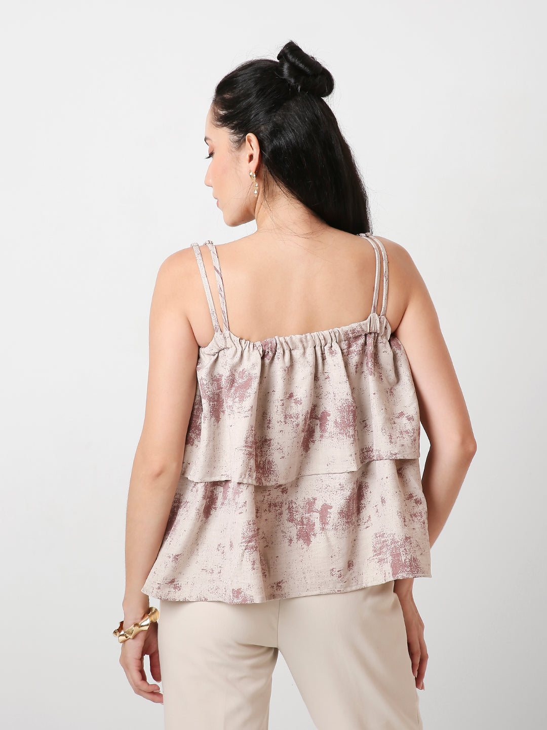 PRINTED PATTERN DOUBLE STRAP LAYERED TOP