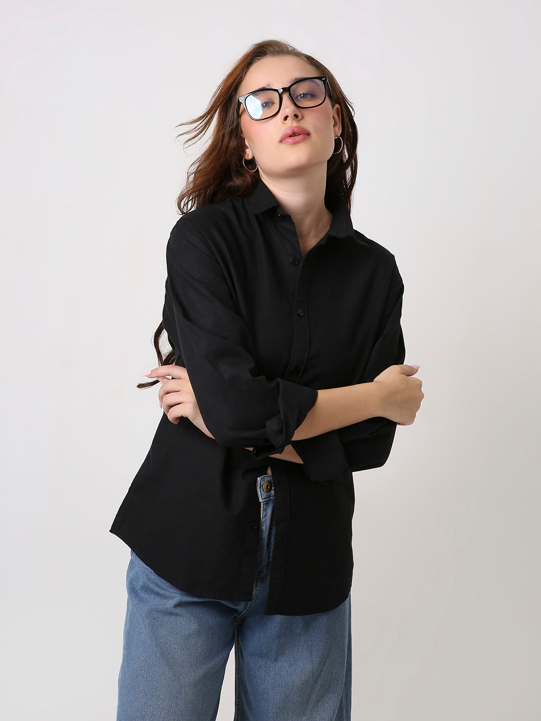 Black Solid Oversized Casual Shirt