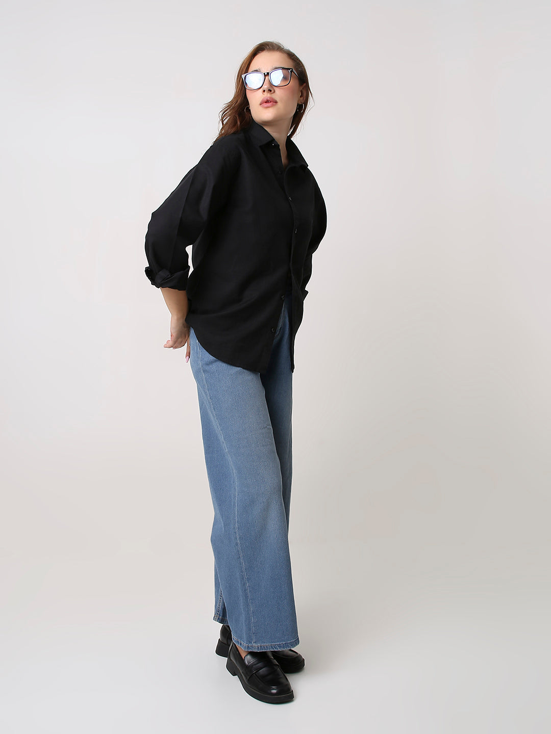 Black Solid Oversized Casual Shirt