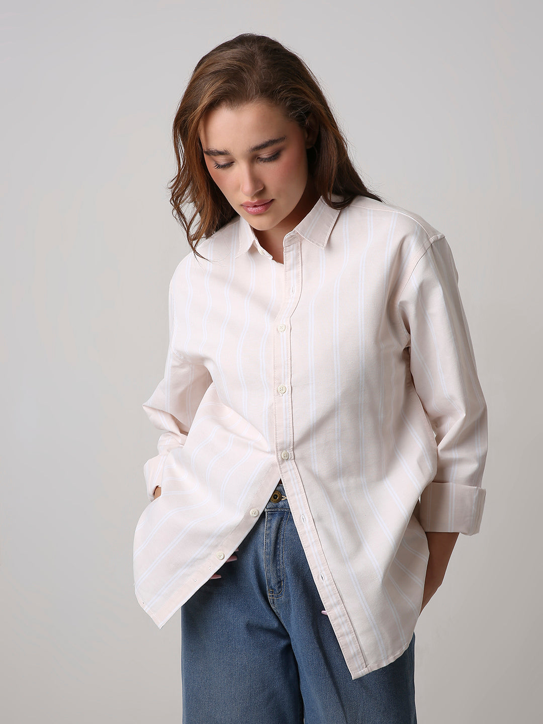 Soft peach Oxford Striped Oversized Shirt