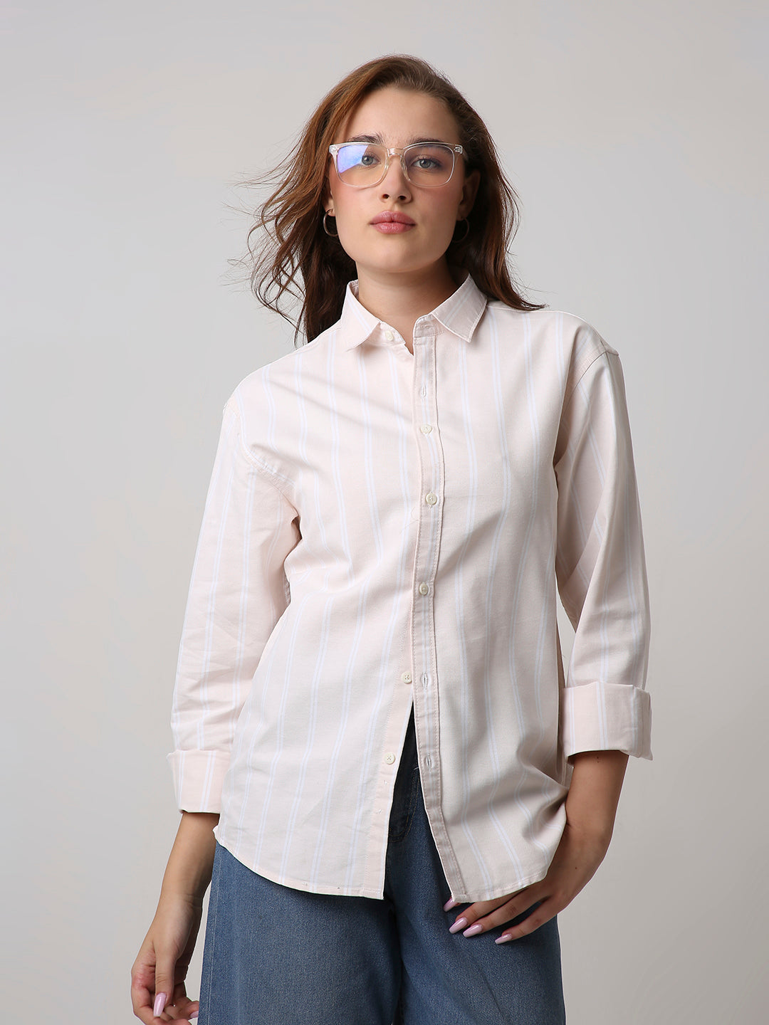 Soft peach Oxford Striped Oversized Shirt