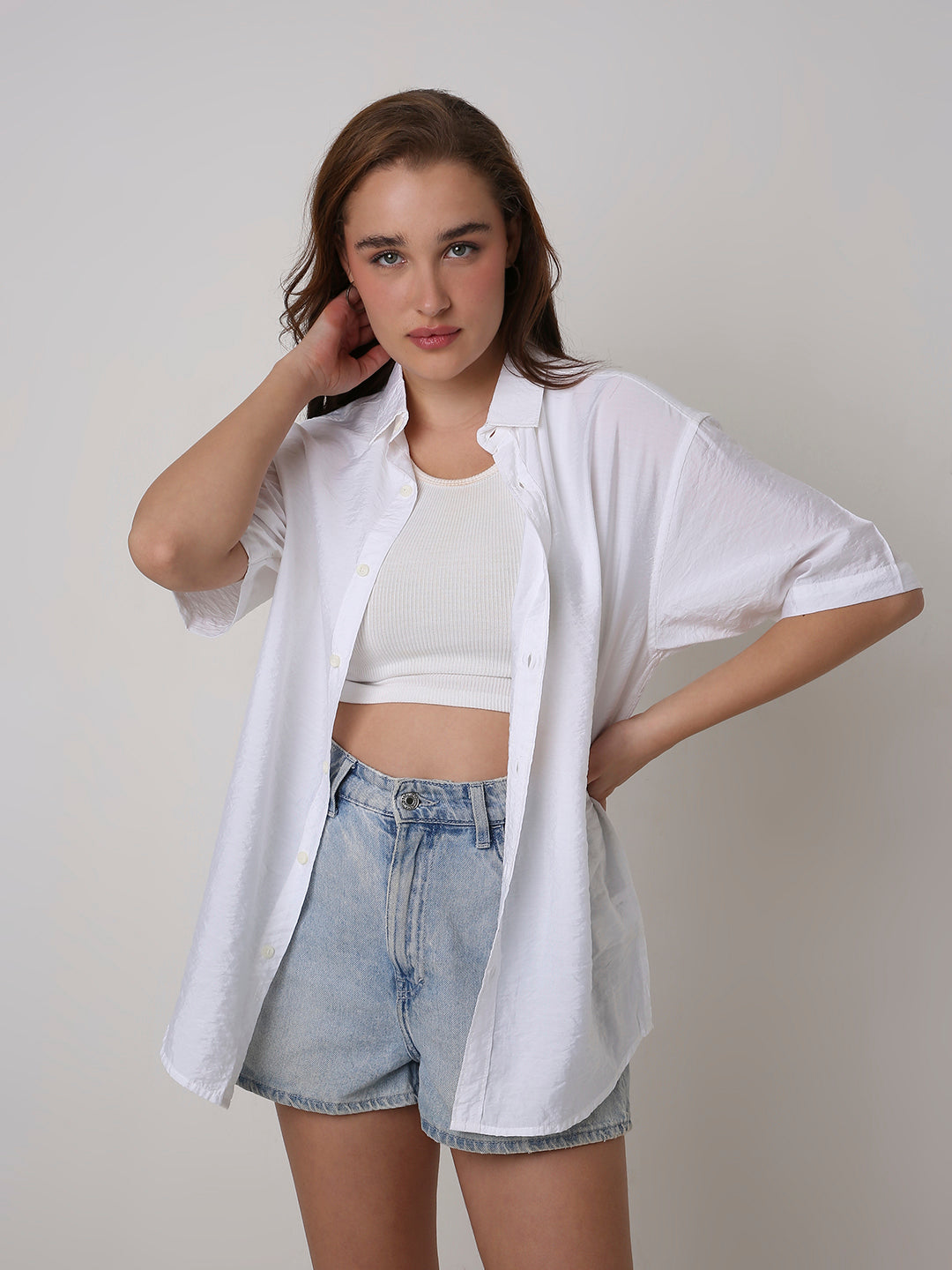 Oversized White Viscose Shirt
