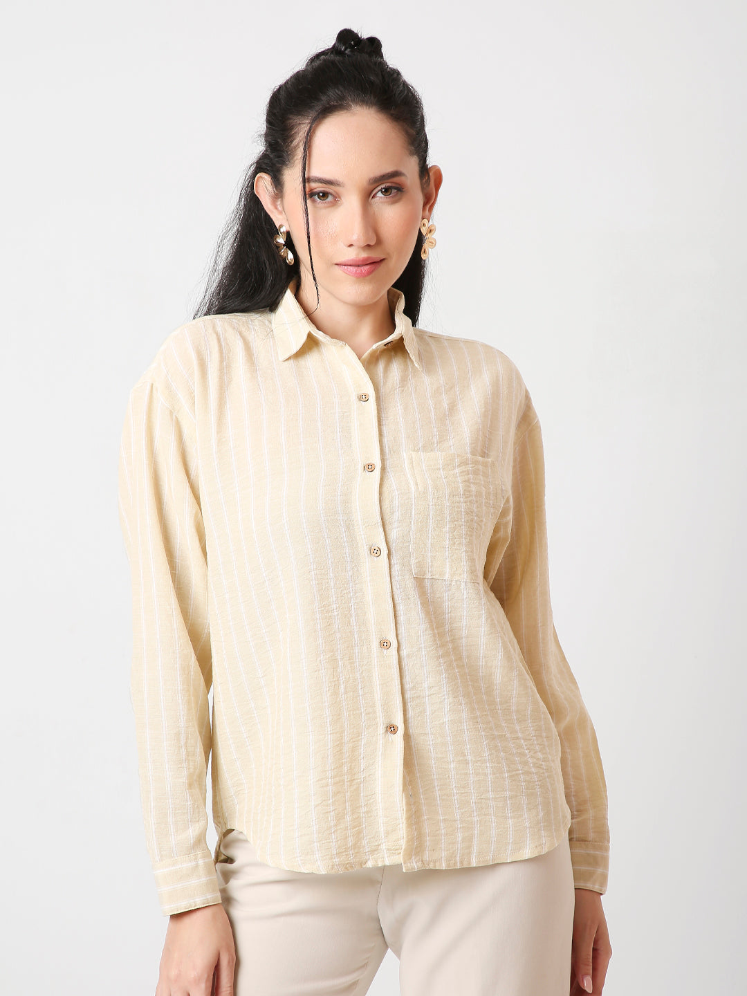 STRIPED CASUAL LINEN BLEND SHIRT