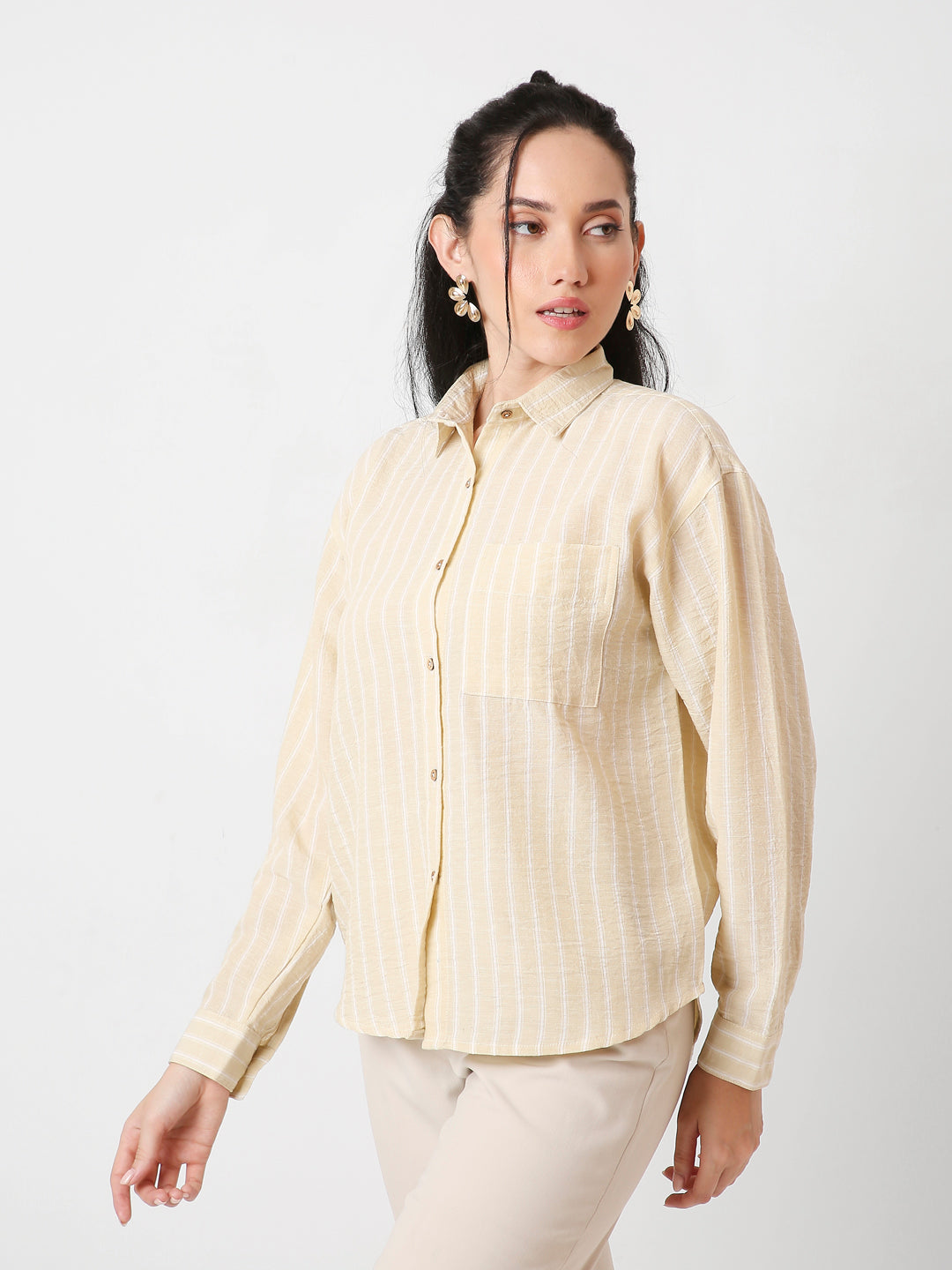 YELLOW STRIPED CASUAL SHIRT