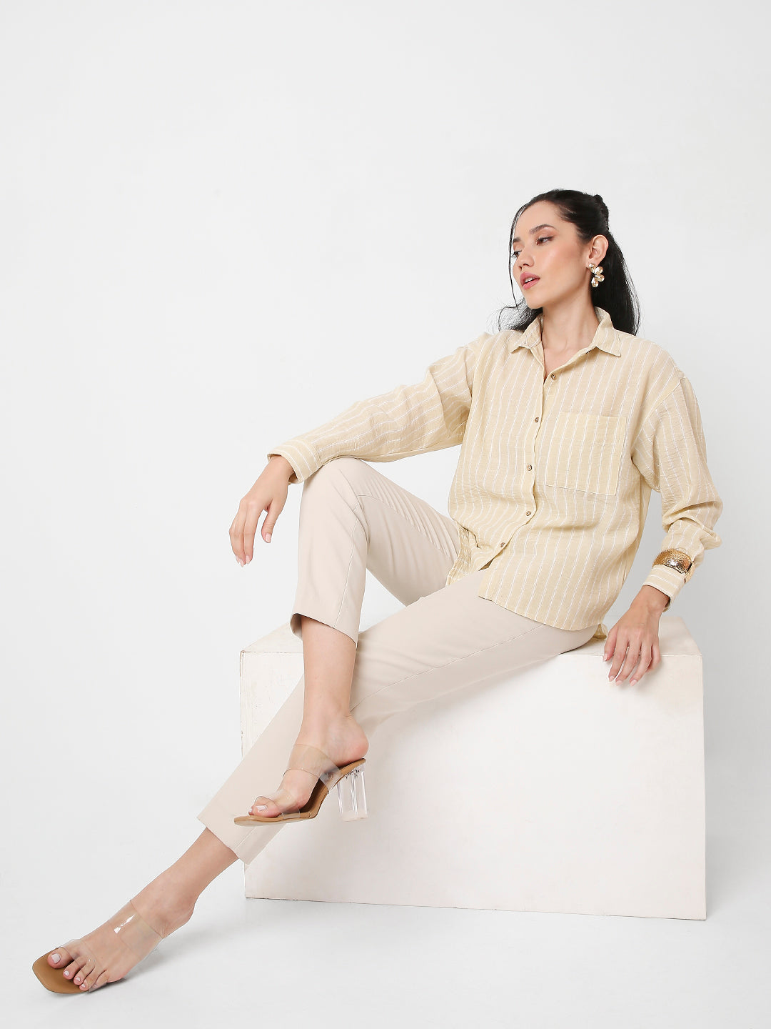 STRIPED CASUAL LINEN BLEND SHIRT