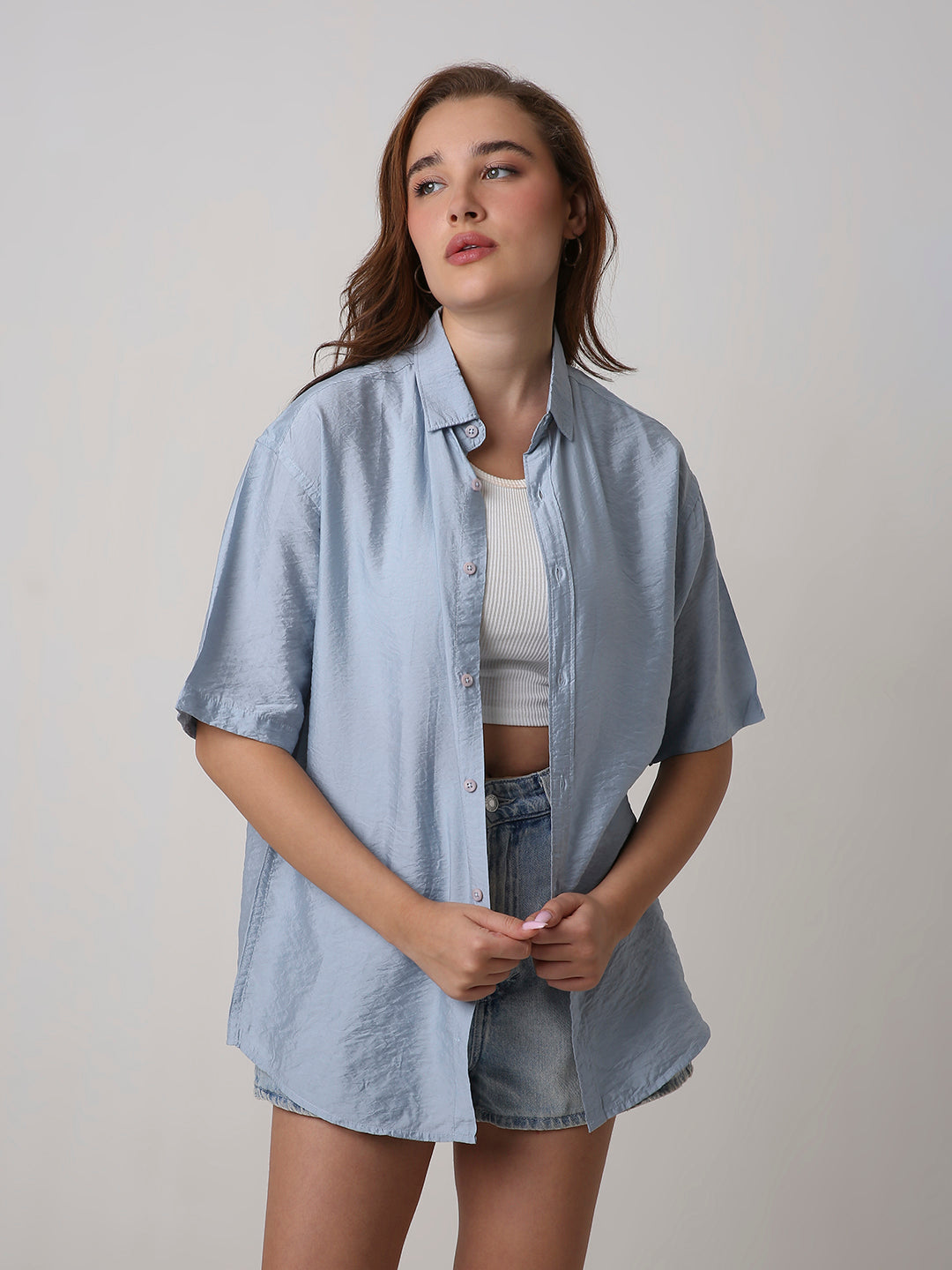 Oversized Blue Viscose Shirt