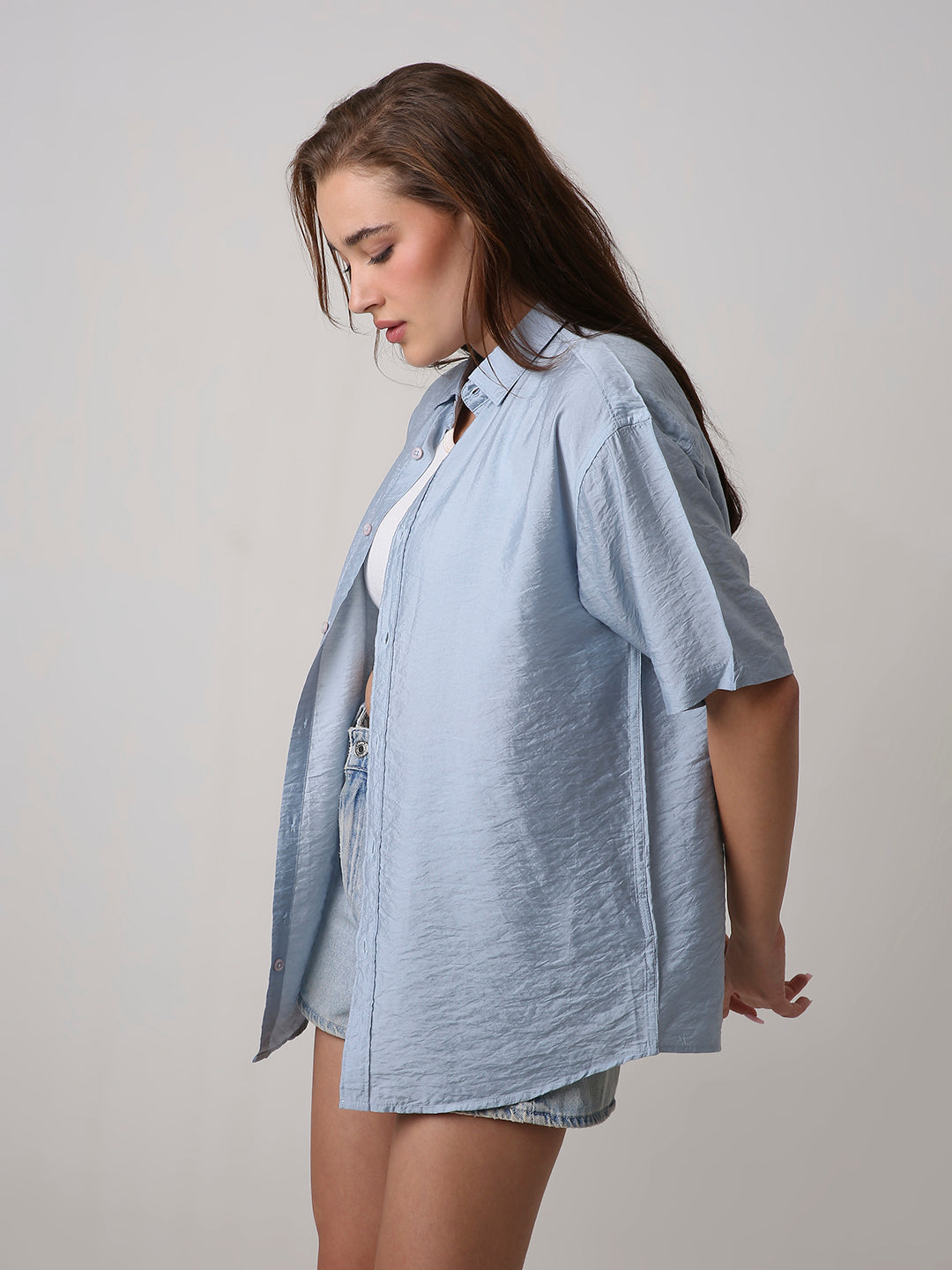Oversized Blue Viscose Shirt
