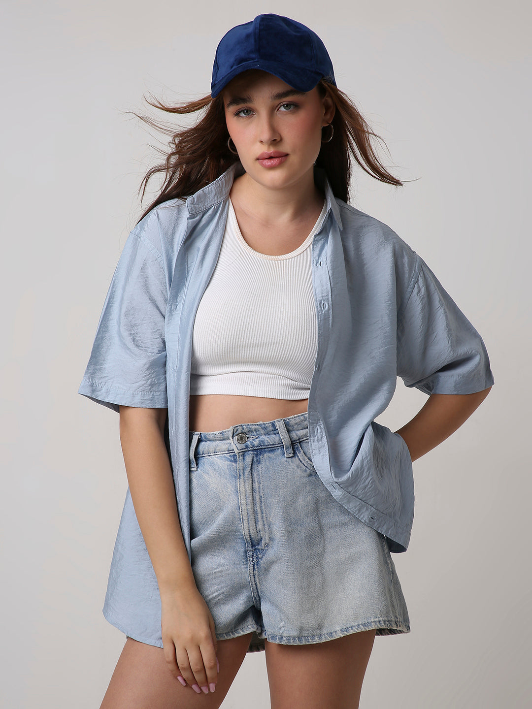 Oversized Blue Viscose Shirt