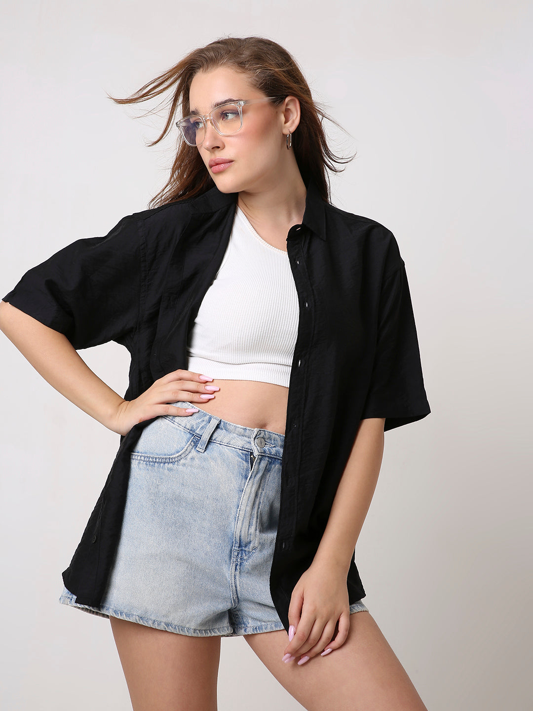 Oversized Black Viscose Shirt
