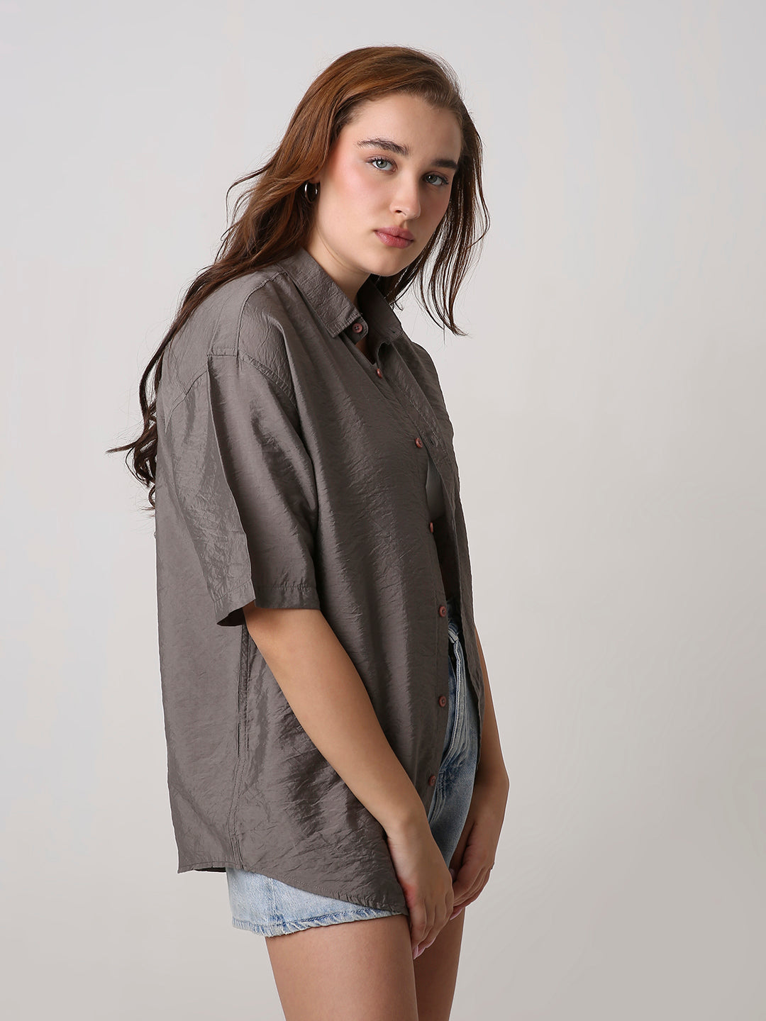 Oversized Khaki Viscose Shirt