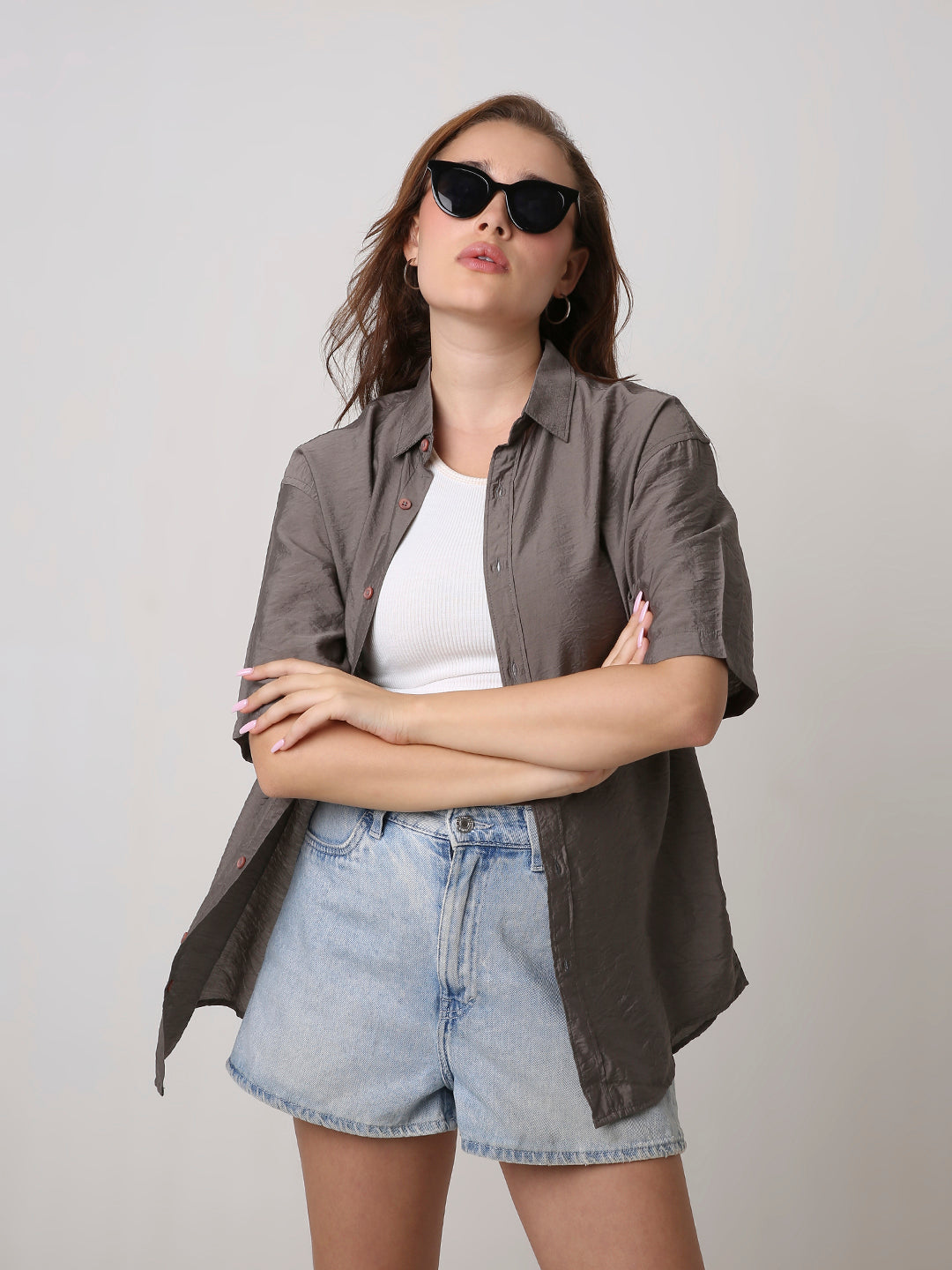 Oversized Khaki Viscose Shirt
