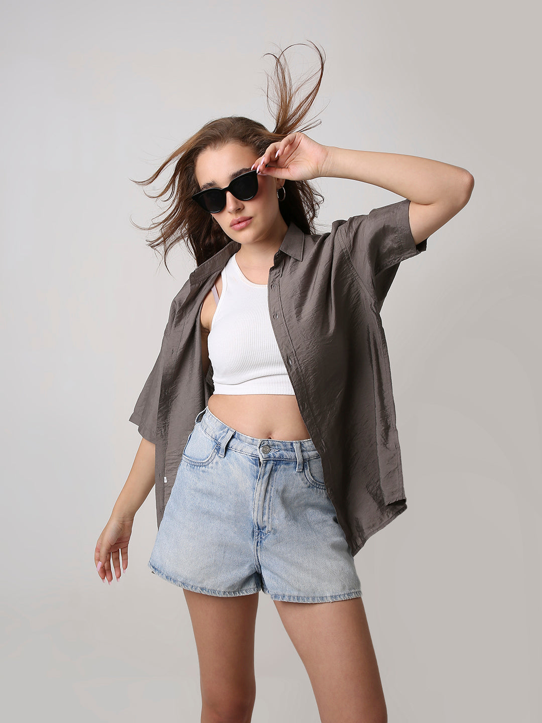 Oversized Khaki Viscose Shirt