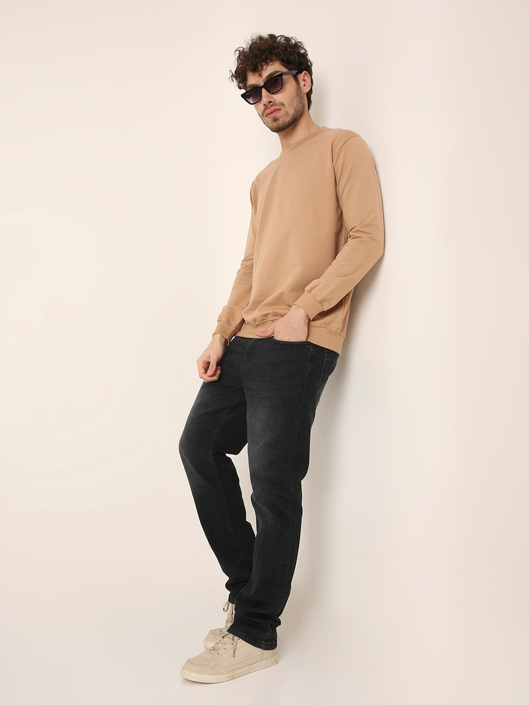 Black Washed Straight Fit Stretch Denim Jeans