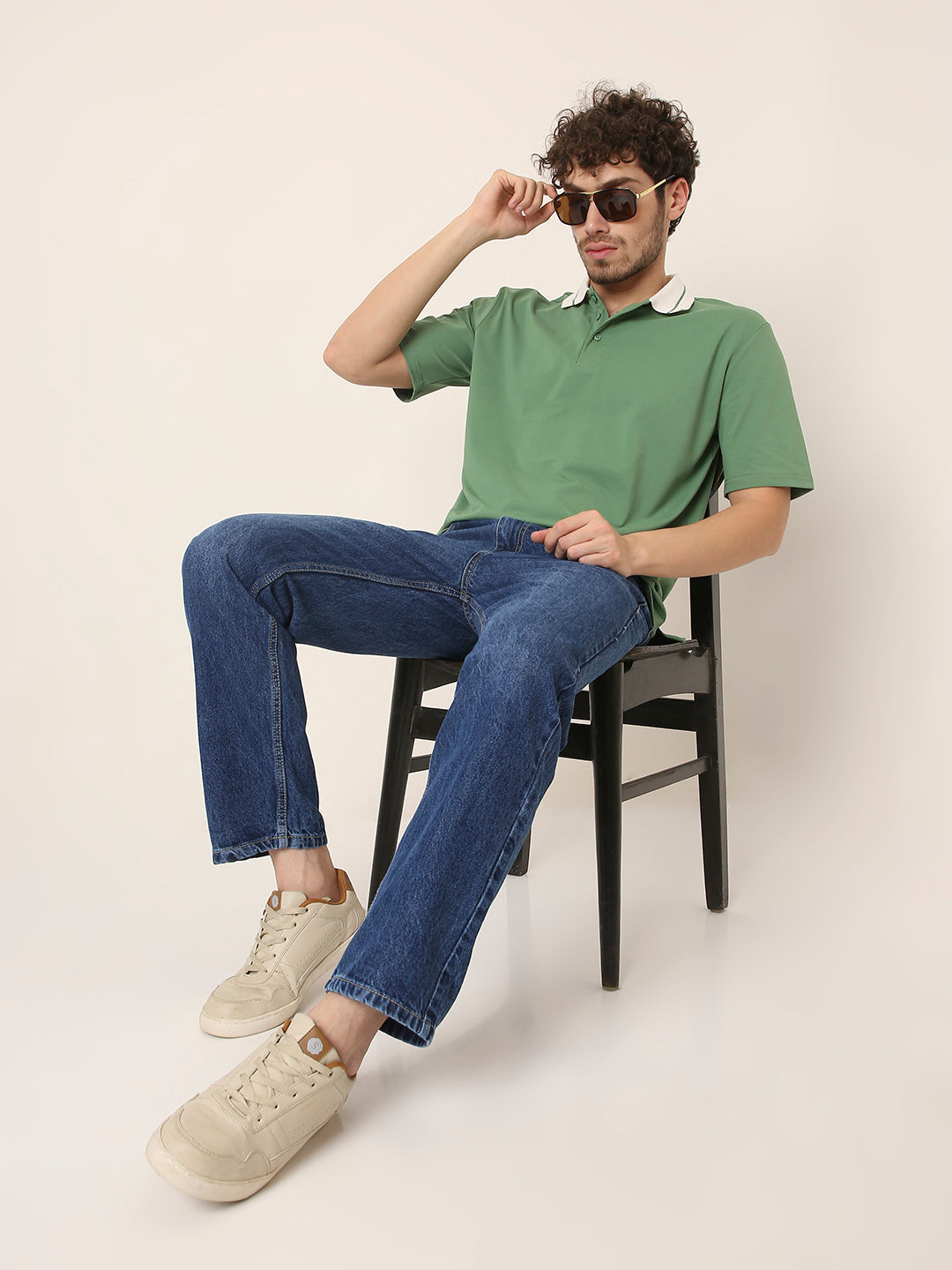 Green Polo T-Shirt with Contrast Collar