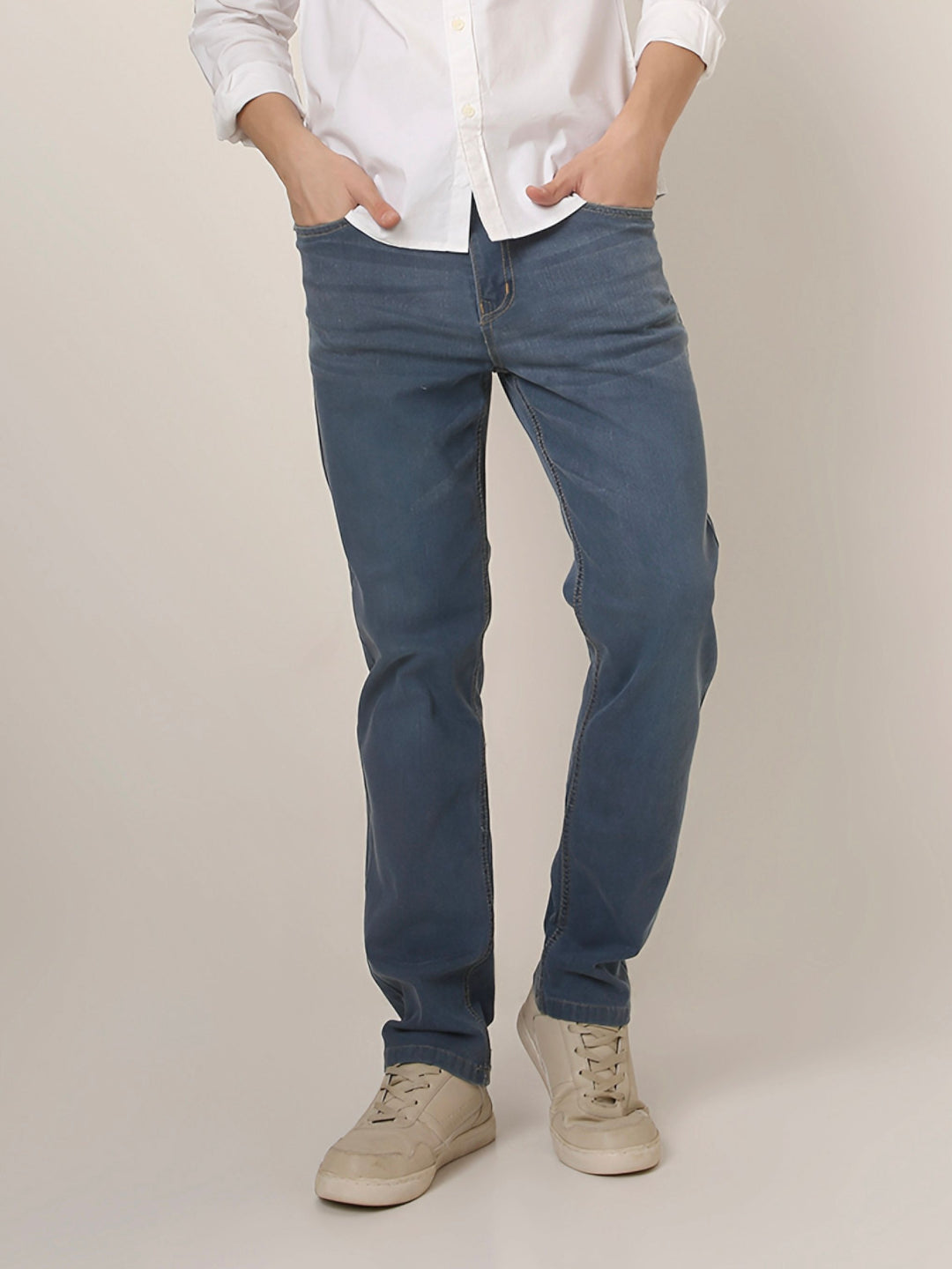 Mid Blue SliM STRAIGHT Fit Stretch Denim Jeans