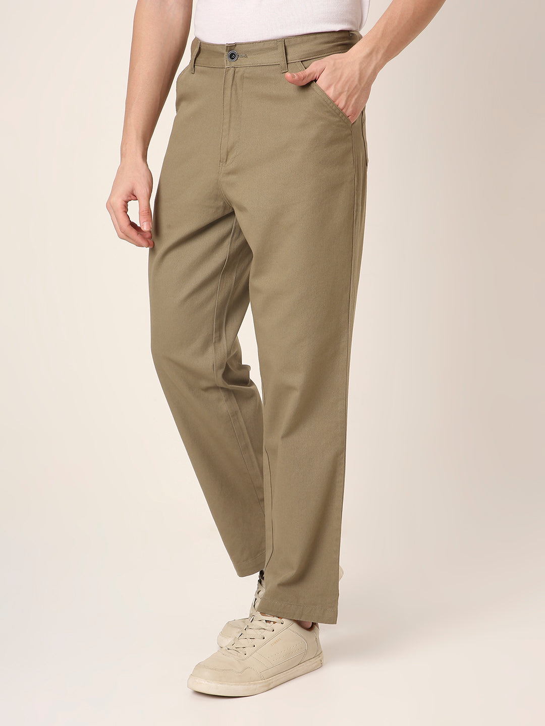 OLIVE Classic Straight Fit Cotton Trousers