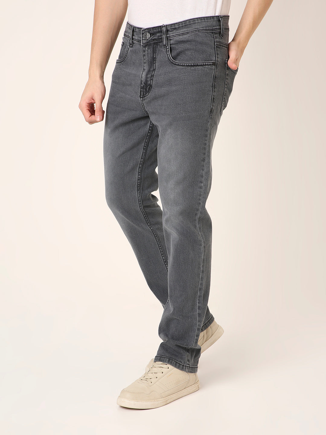 Charcoal Grey Straight Fit Stretch Denim Jeans