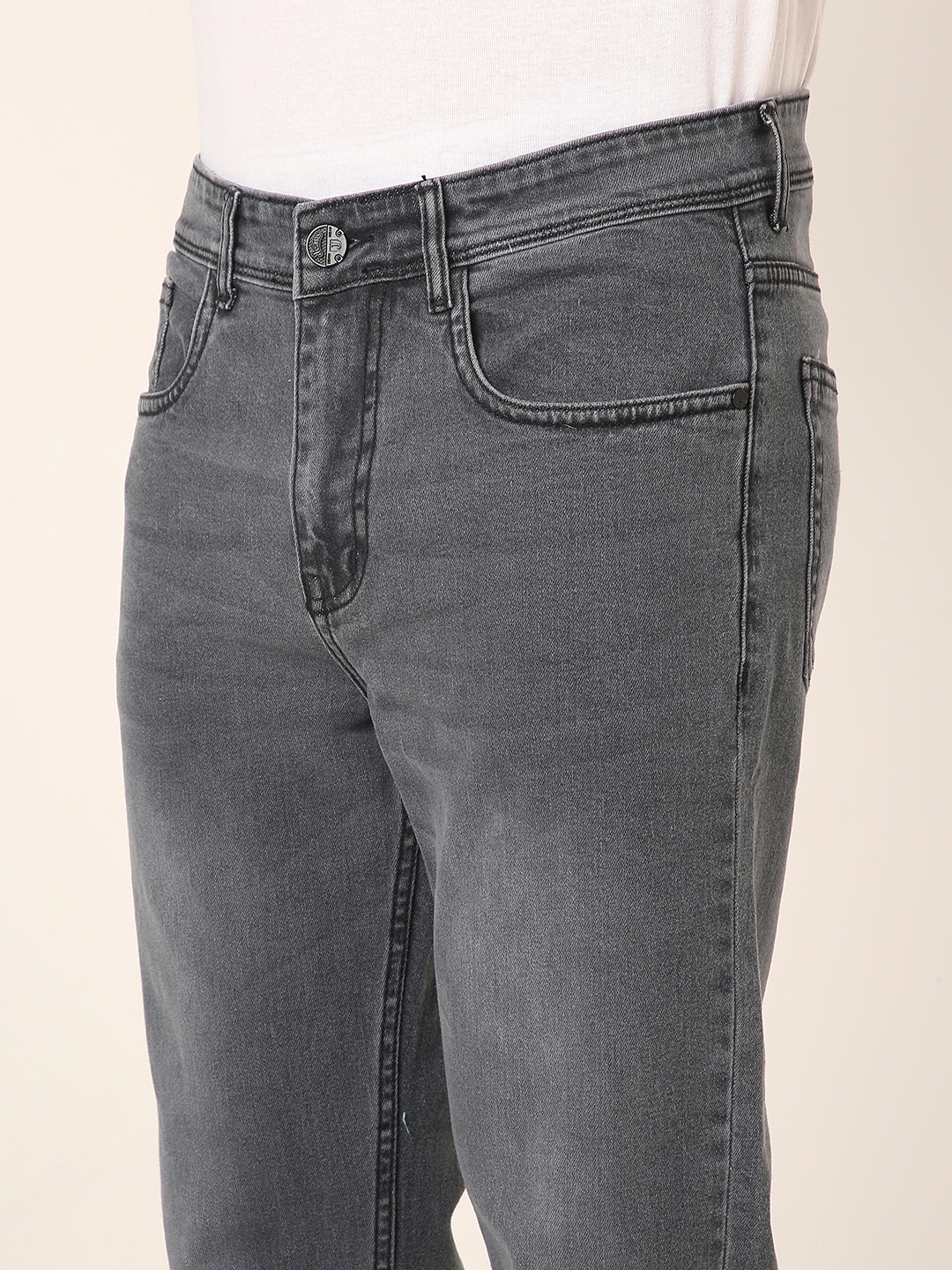 Charcoal Grey Straight Fit Stretch Denim Jeans