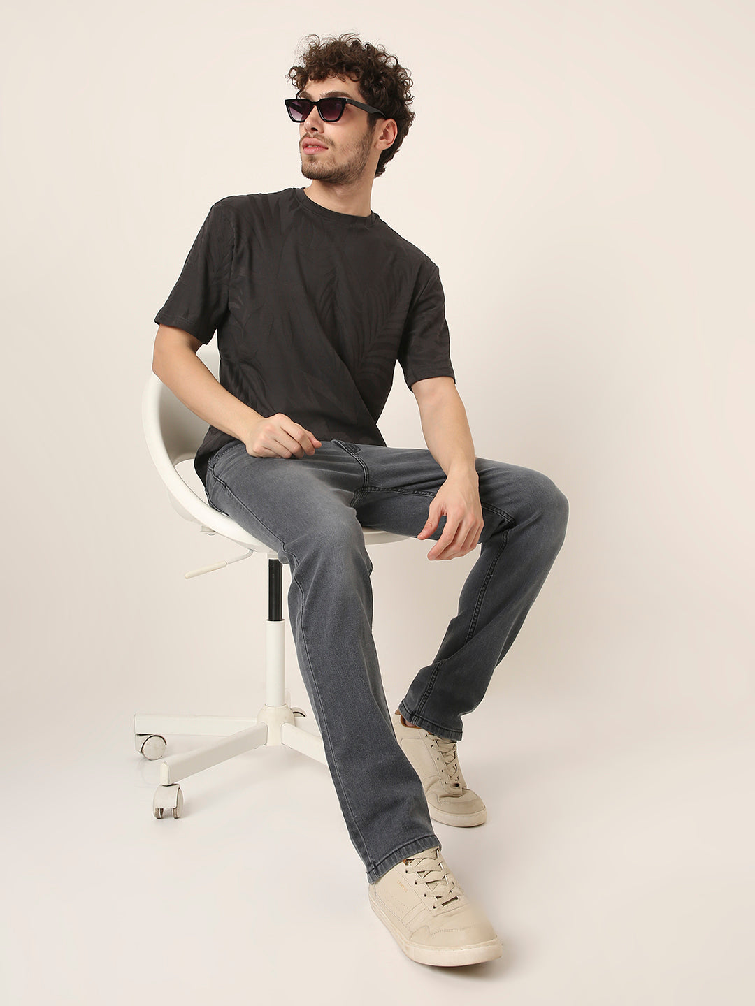 Charcoal Grey Straight Fit Stretch Denim Jeans