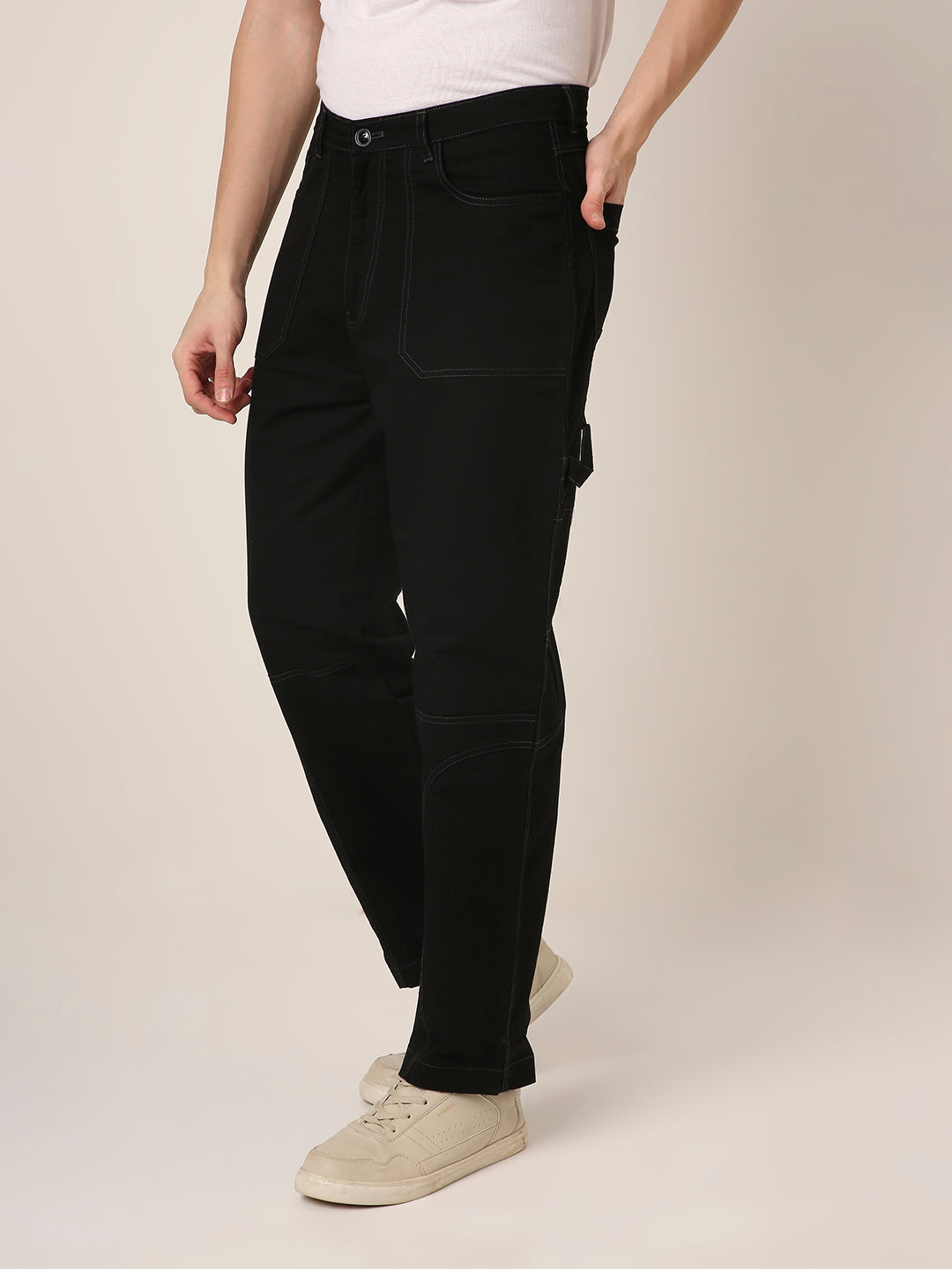 Straight Fit BLACK Utility Cargo PANTS