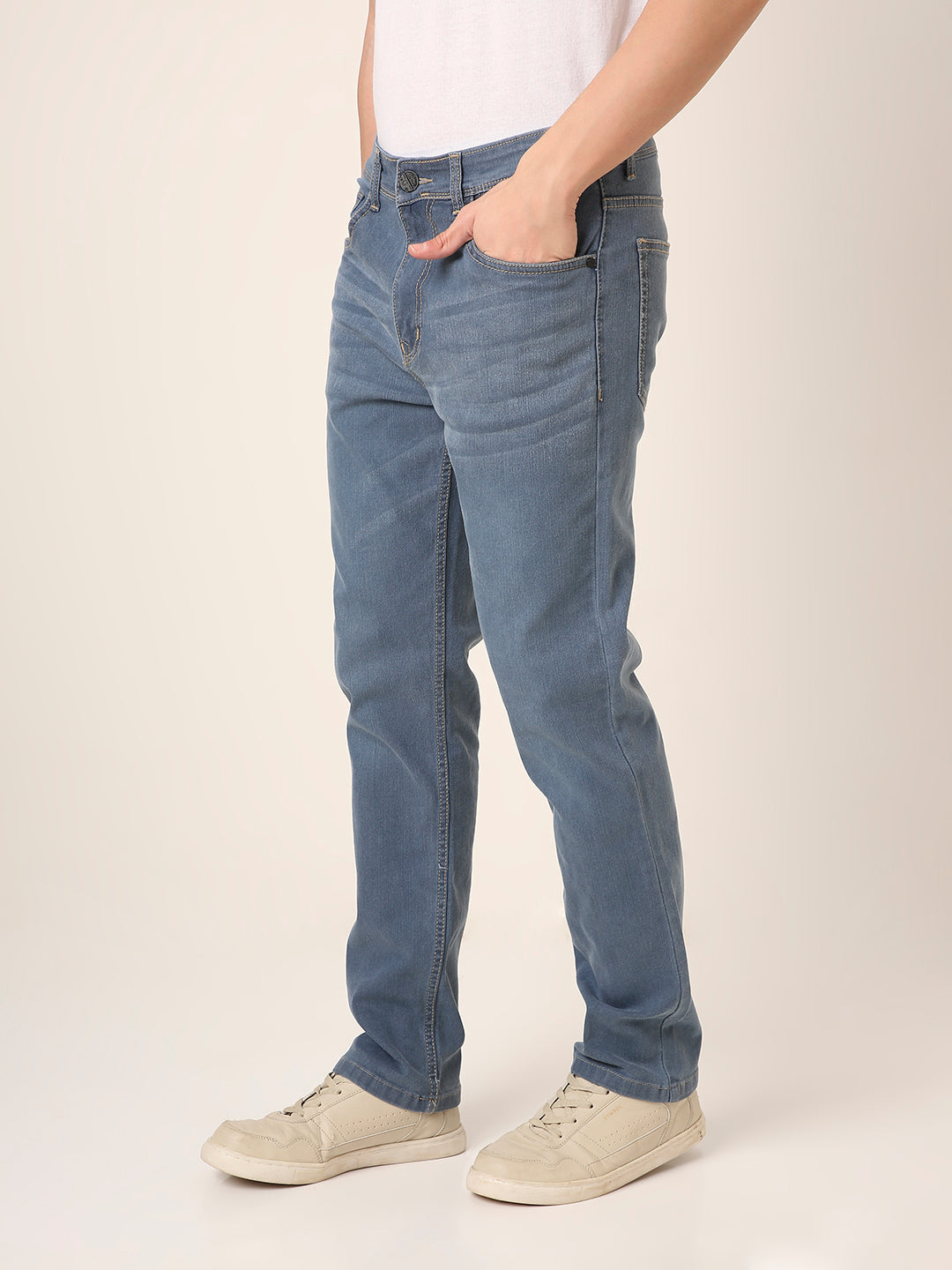 Mid Blue SliM STRAIGHT Fit Stretch Denim Jeans
