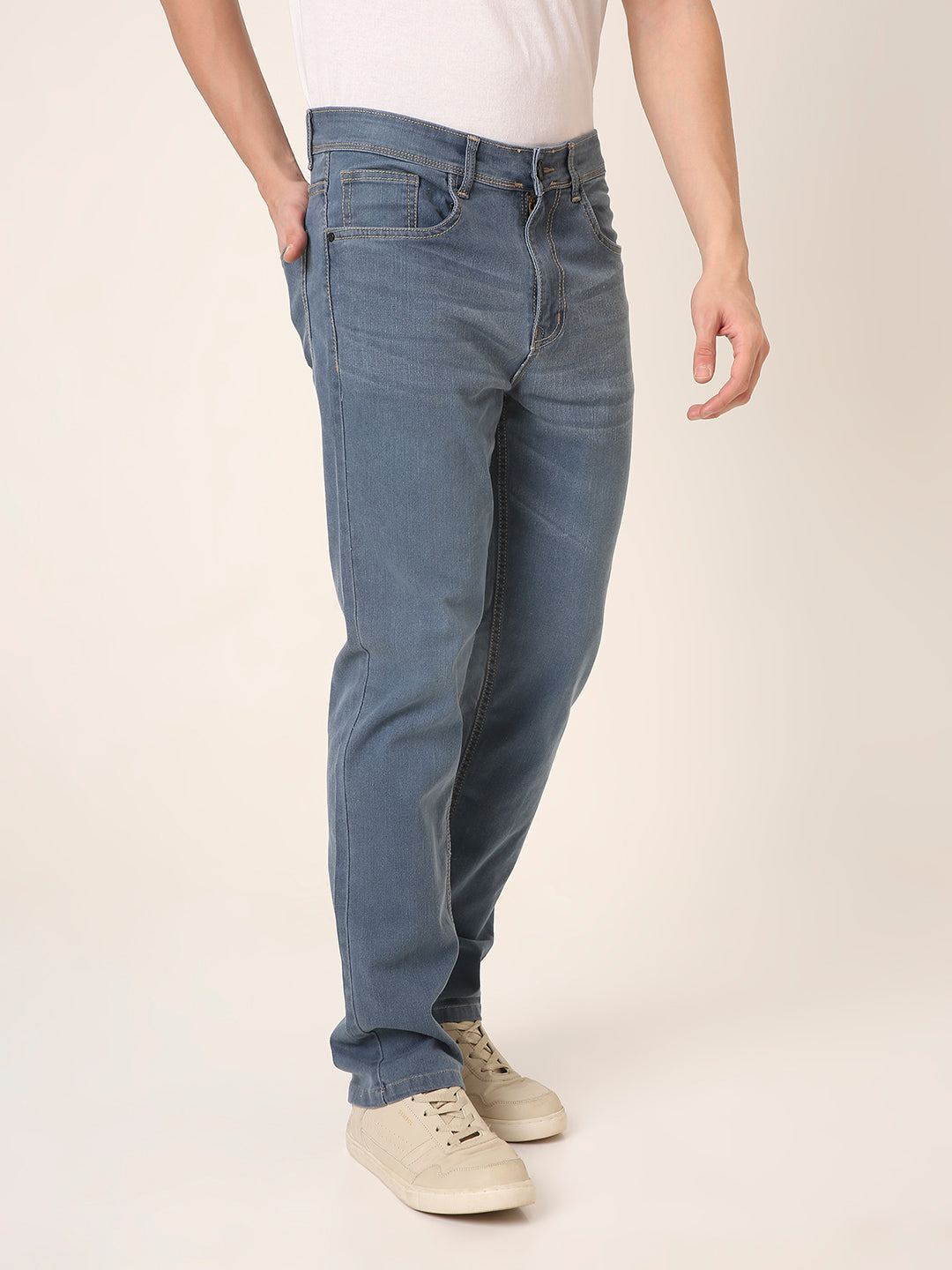 Mid Blue SliM STRAIGHT Fit Stretch Denim Jeans