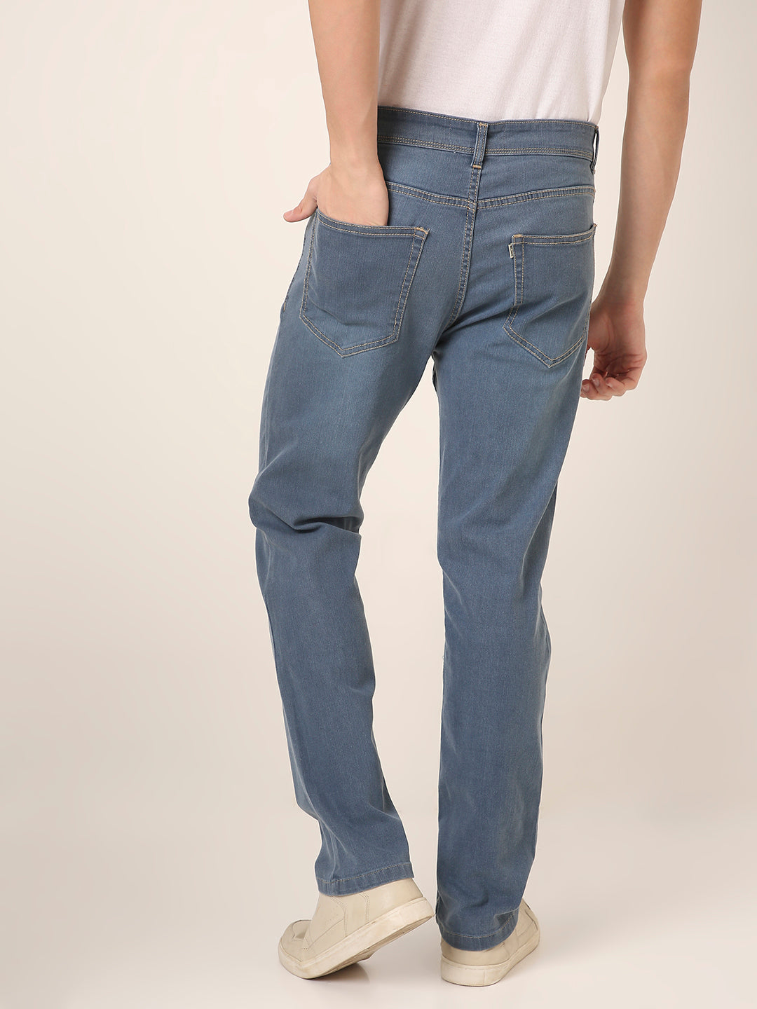 Mid Blue SliM STRAIGHT Fit Stretch Denim Jeans