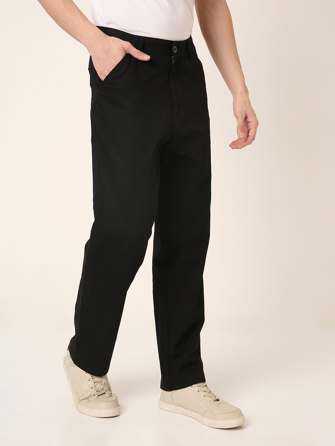 BLACK Classic Straight Fit Cotton PANTS