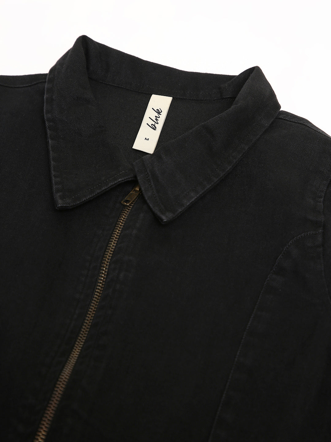 Black Solid Denim Collared Front Zip Wide-Leg Jumpsuit