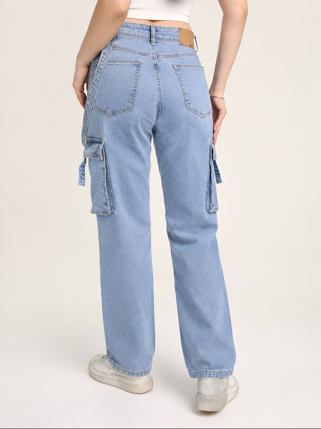 Light Blue Straight Fit Cargo Denim