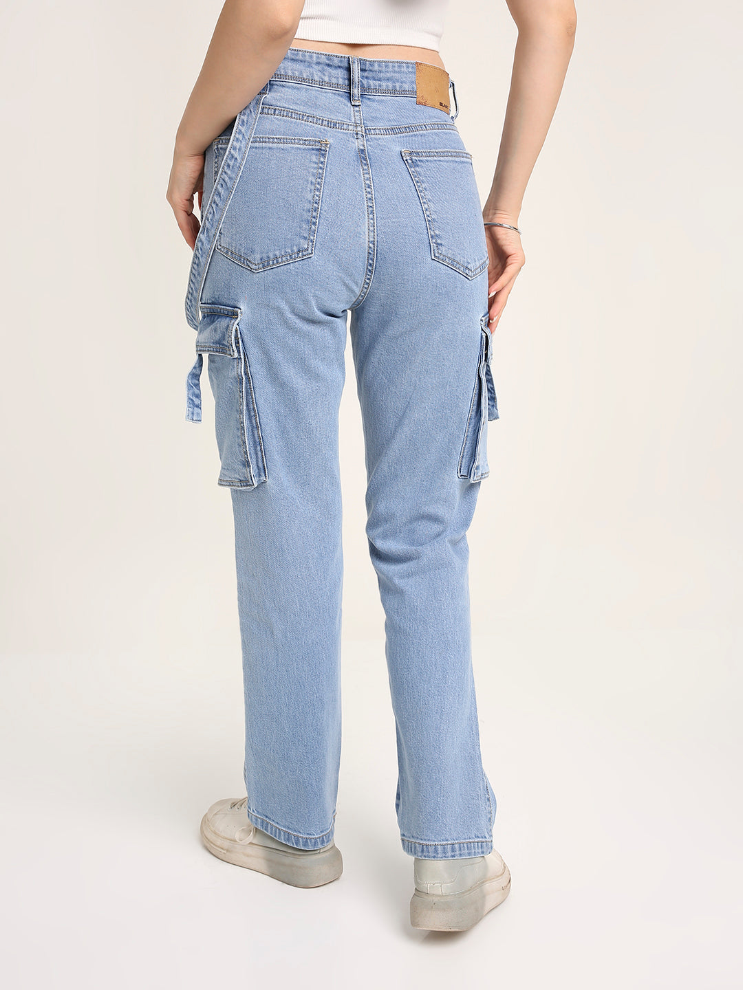 Light Blue Straight Fit Cargo Denim
