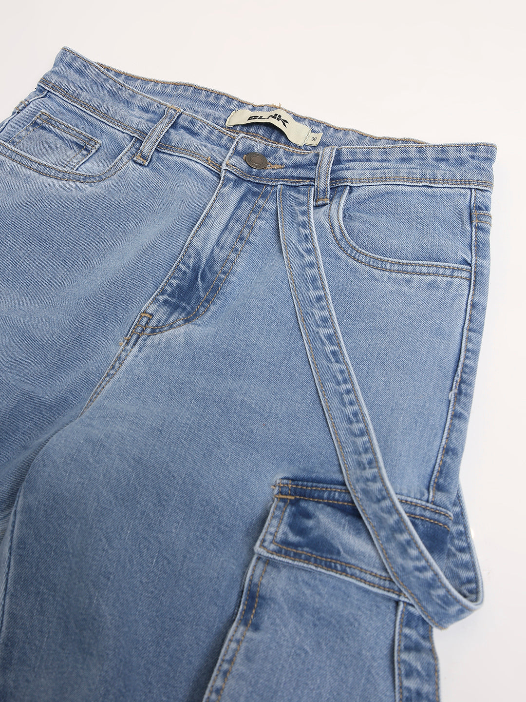 Light Blue Straight Fit Cargo Denim