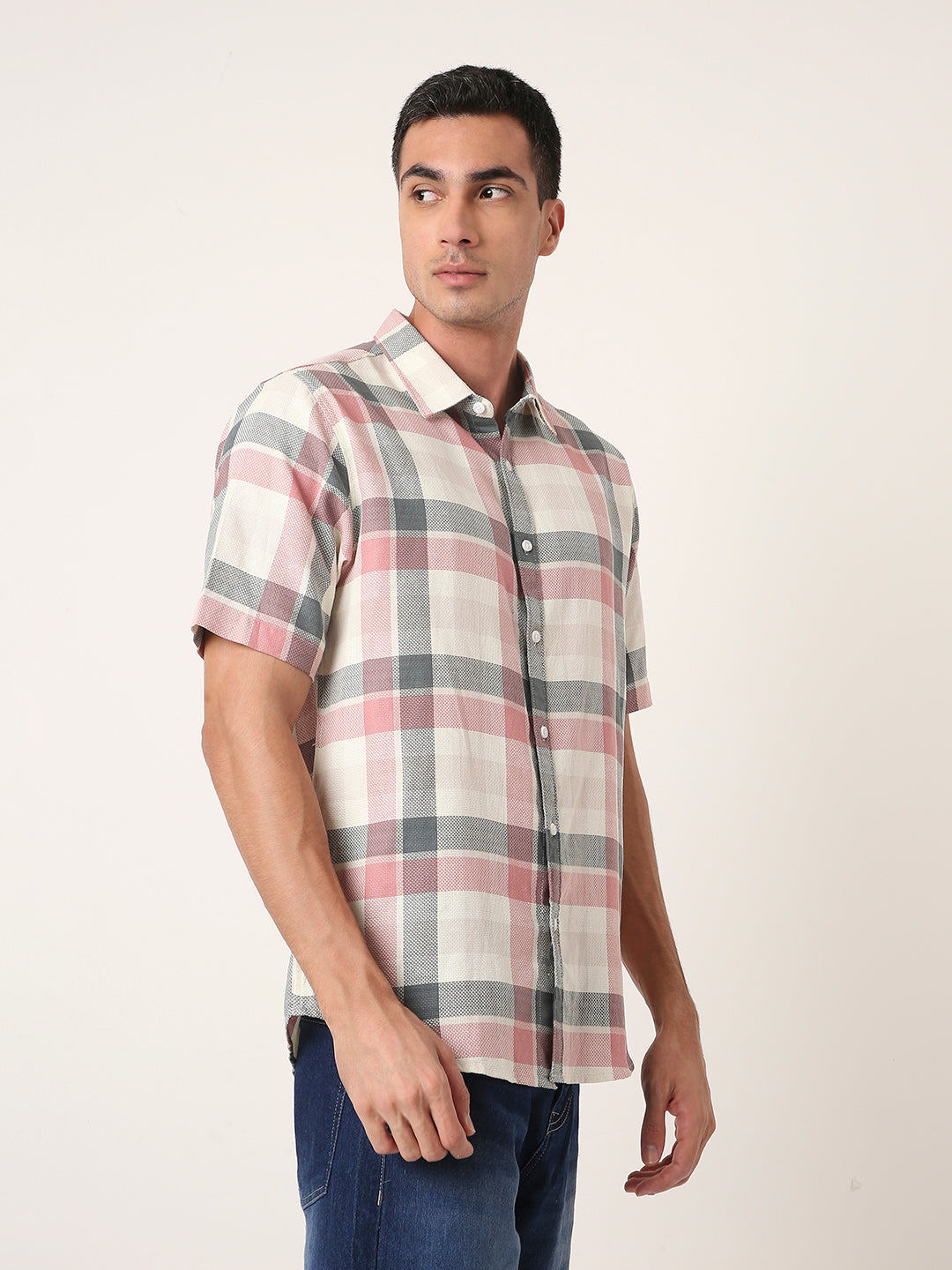 PEACH Textured Checkered Cotton Shirt