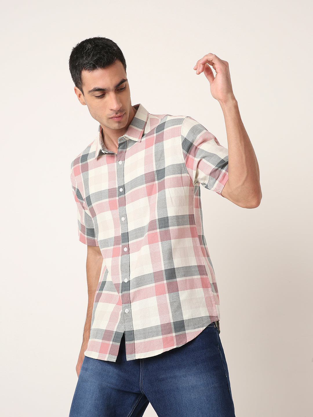 PEACH Textured Checkered Cotton Shirt