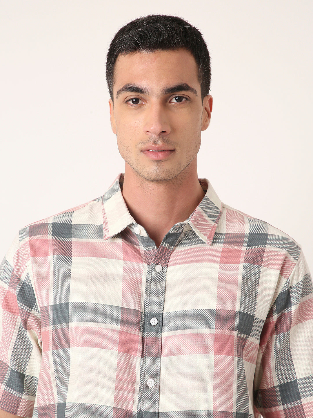 PEACH Textured Checkered Cotton Shirt