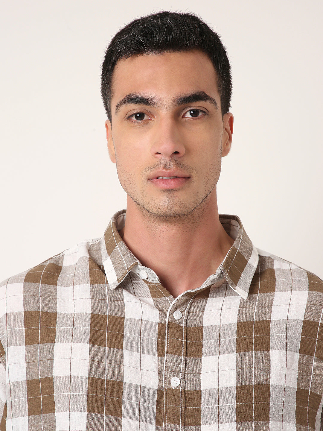 BROWN Checkered Short Sleeve Casual Shirt
