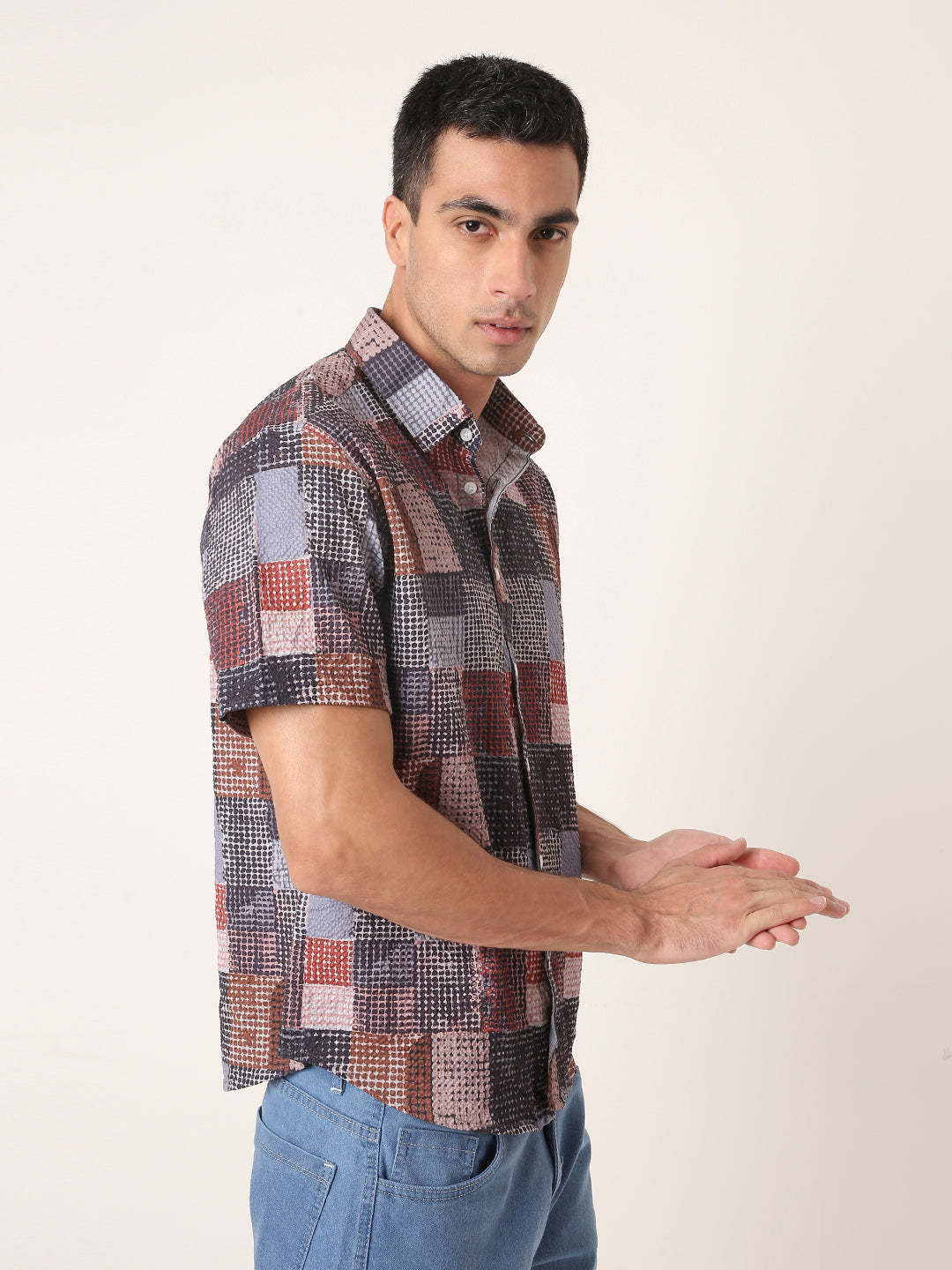 Multicolor Checks Printed Textured Shirt