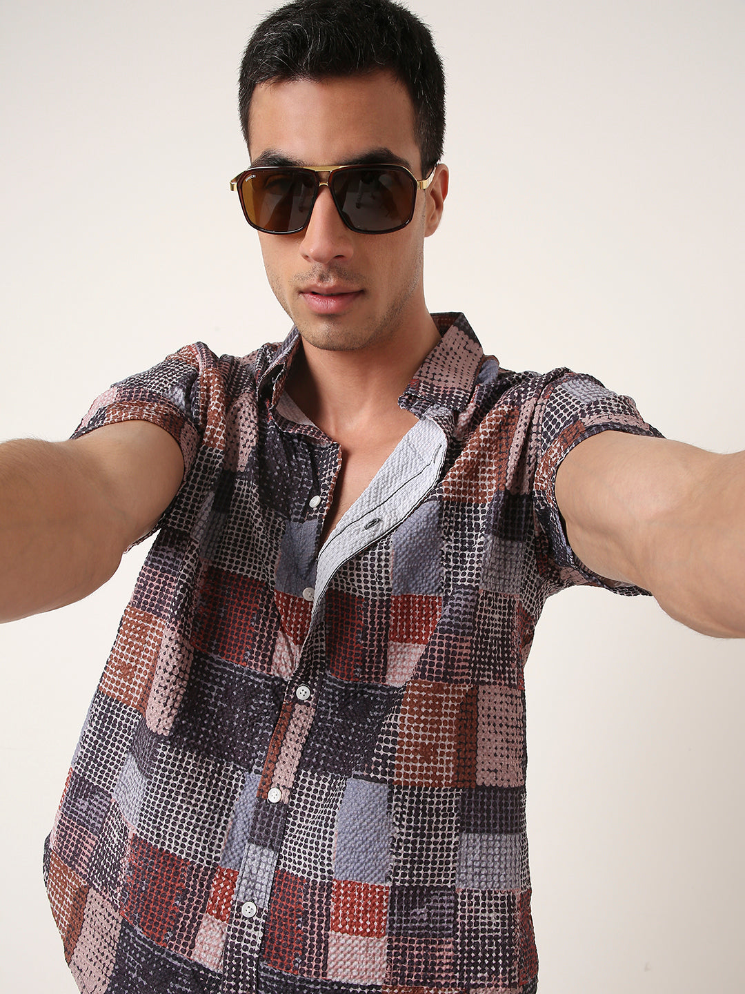 Multicolor Checks Printed Textured Shirt