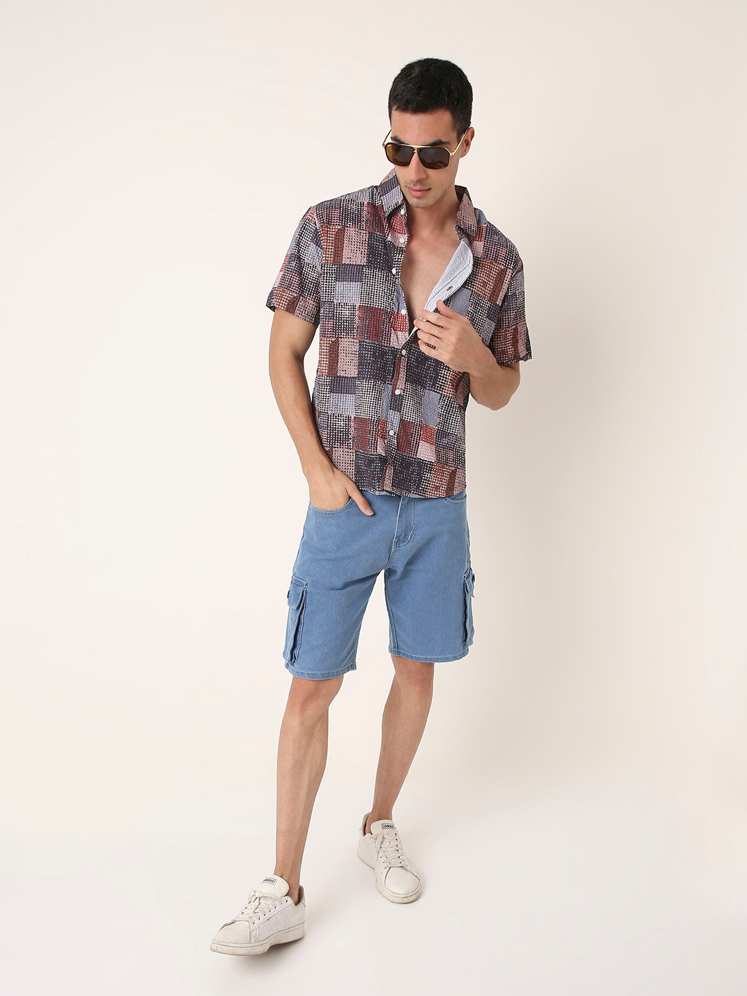 Multicolor Checks Printed Textured Shirt