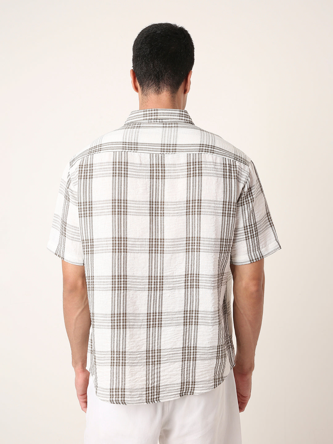 BROWN Linen Blend Check Casual Shirt