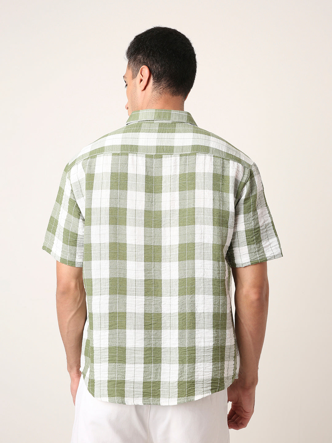 GREEN Checkered Short Sleeve Casual Shirt
