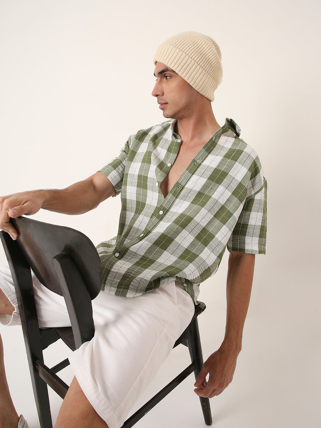 GREEN Checkered Short Sleeve Casual Shirt